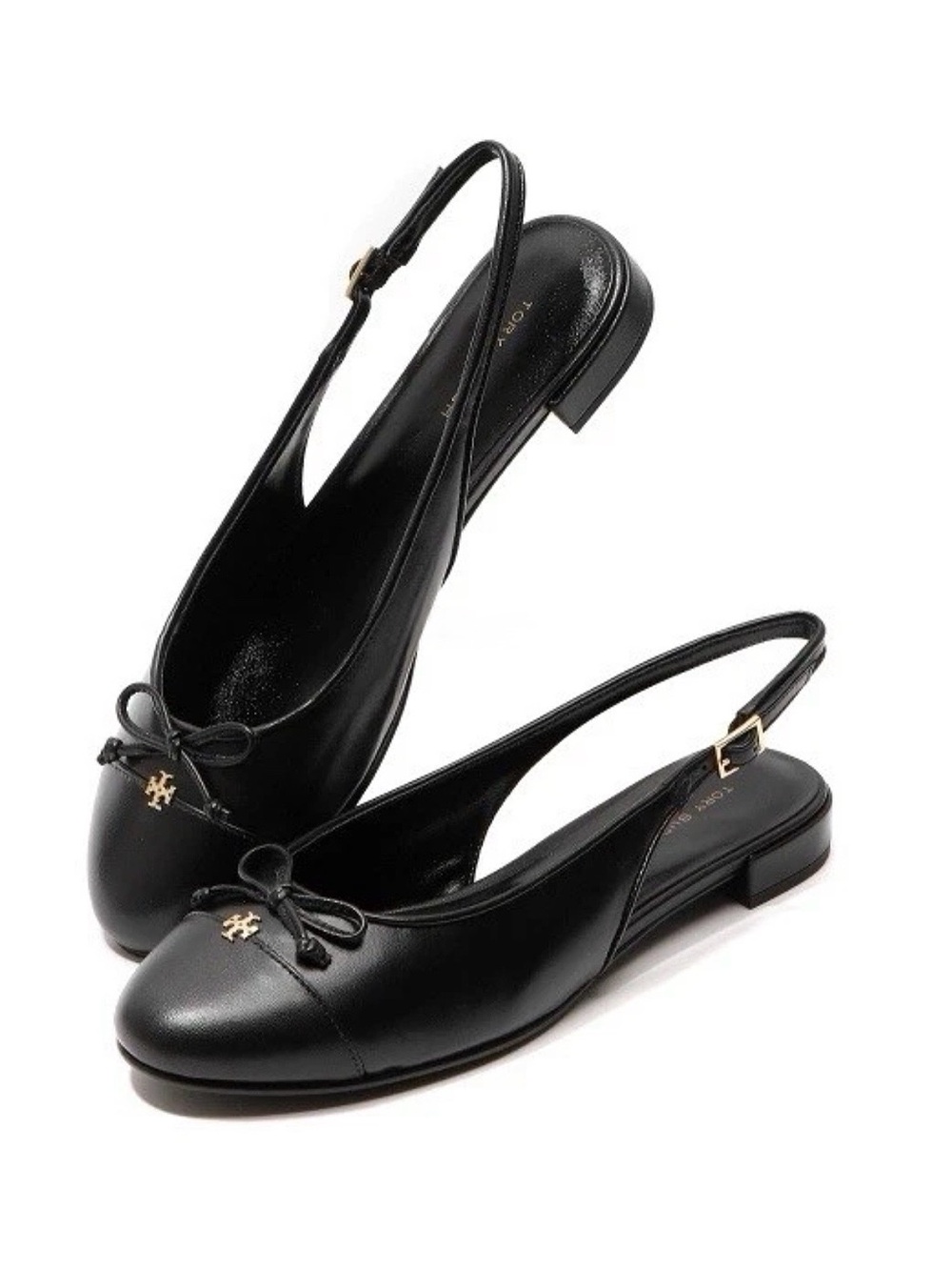 TORY BURCH Black Leather Cap Toe Slingback Ballet Flats 8.5